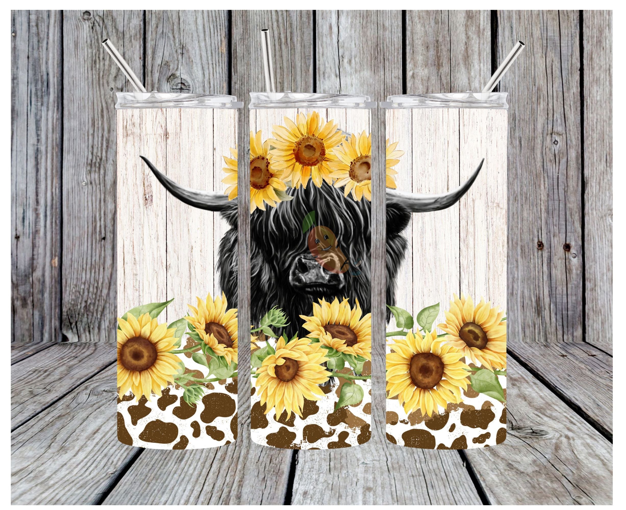 Highland Cows in Sunflowers 20 oz insulated tumbler with lid and straw